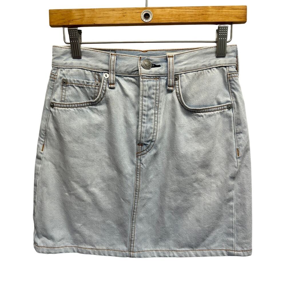 Rag & Bone New York Denim Mini Skirt Light Wash Blue Cotton Size 27 High Rise